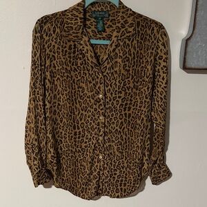 Ralph Lauren Brown Leopard Silk Blouse
